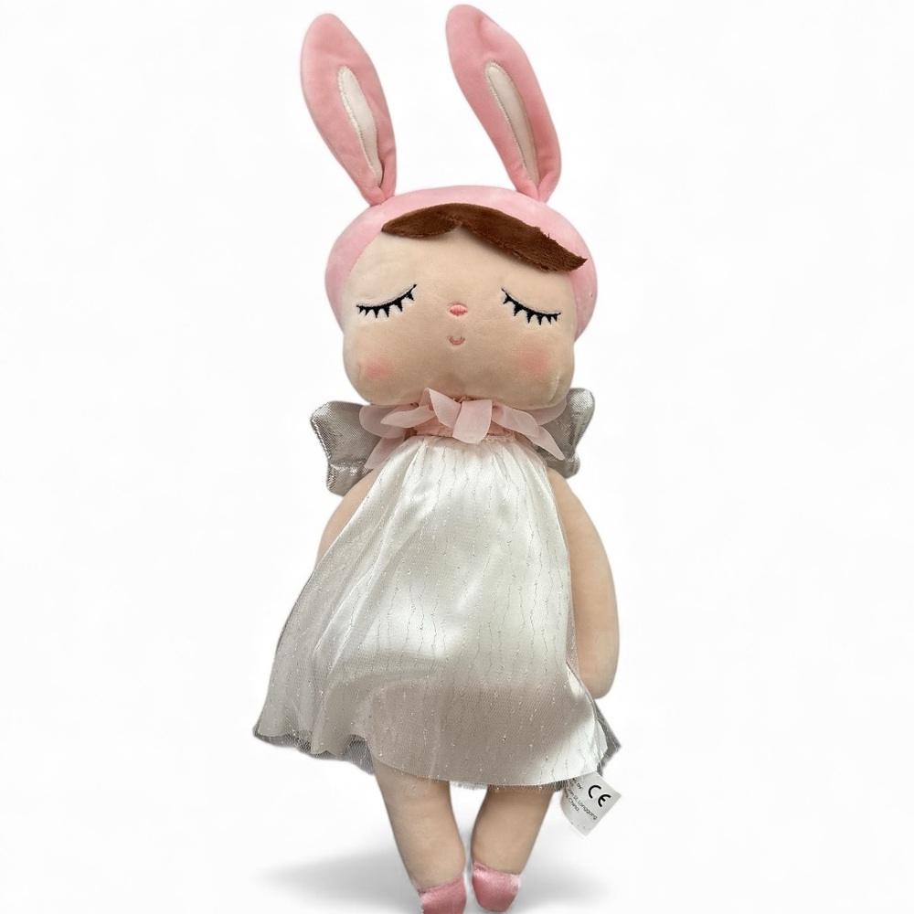Metoo Angel Bunny Ballerina Fairy Silver Wings White Dress Plush Doll 13”